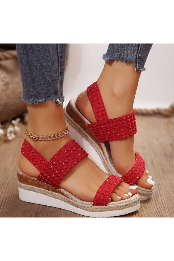 Espadrille Wedge Sandals For Women Knit Double Strap Open Toe Comfortable Footwear