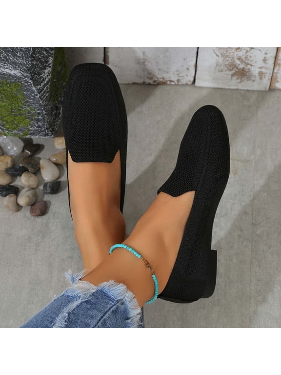 Flats For Women Knit Mesh Slip On Comfortable Breathable Lightweight Casual Daily Walking Footwear