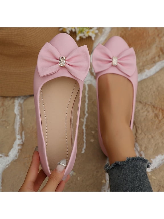 Flats For Women Round Toe Slip On With Bow And Rhinestone Accent Footwear For Casual And Dressy Daily Occasions