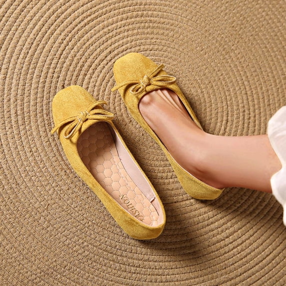 DIVVce Flats For Women Suede Bow Round Toe Comfortable Slip On Casual Lightweight Dressy Footwear