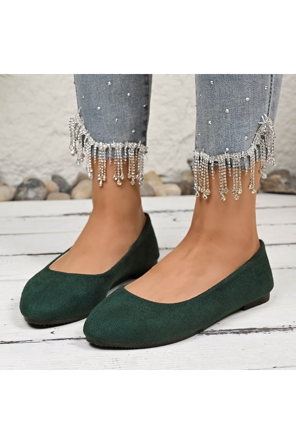 Flats For Women Suede Round Toe Comfortable Slip On Casual Lightweight Breathable Footwear