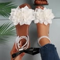 thumbnail image 1 of DIVVce Flower Accent Pearl Ankle Strap Sandals For Women Open Toe Comfortable Casual Summer Footwear, 1 of 8