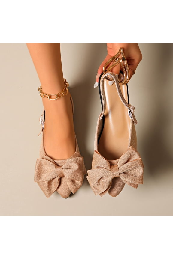 Glitter Bow Adjustable Buckle Slingback Flats For Women Pointed Toe Slip On Party Casual Footwear