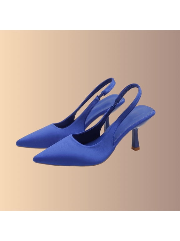Heeled Shoes Women Slingback Pointed Toe Comfortable Mid Heel Slip On Office Casual Footwear