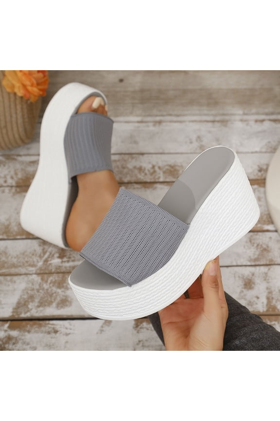 Knit Strap Textured Wedge Mules For Women Open Toe Slip On Comfort Casual Footwear