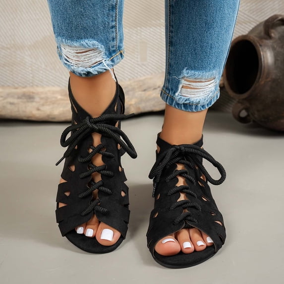 DIVVce Lace Up Gladiator Sandals For Women Open Toe Comfortable Non Slip Casual Footwear