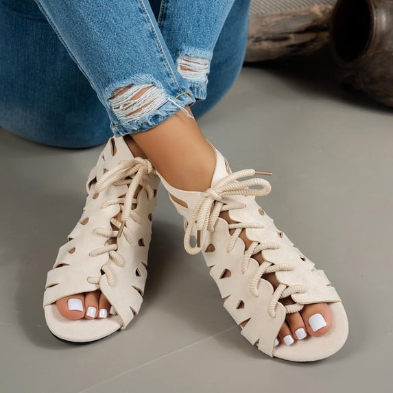 DIVVce Lace Up Gladiator Sandals For Women Open Toe Comfortable Non Slip Casual Footwear