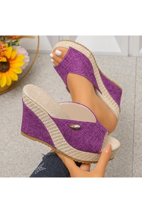 Linen Espadrille Wedge Slides For Women Open Toe Slip On Comfort Casual Summer Footwear