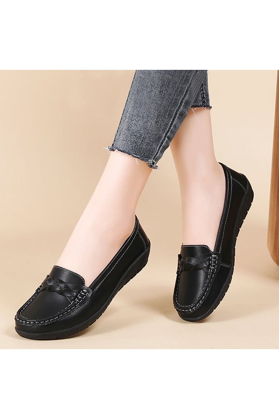 Loafers For Women Braided Detail Round Toe Comfortable Slip On Casual Lightweight Daily Footwear