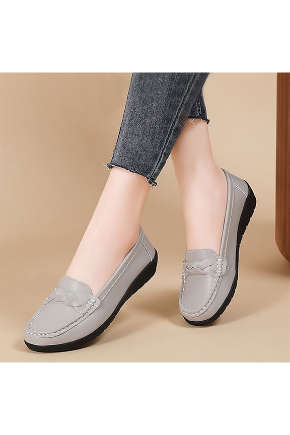 Loafers For Women Braided Detail Round Toe Comfortable Slip On Casual Lightweight Daily Footwear
