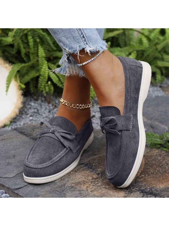 Loafers For Women Fabric Bow Round Toe Comfortable Slip On Casual Lightweight Footwear