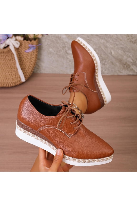 Loafers For Women Lace Up Pointed Toe Espadrille Platform Casual Shoes For Daily Commuting