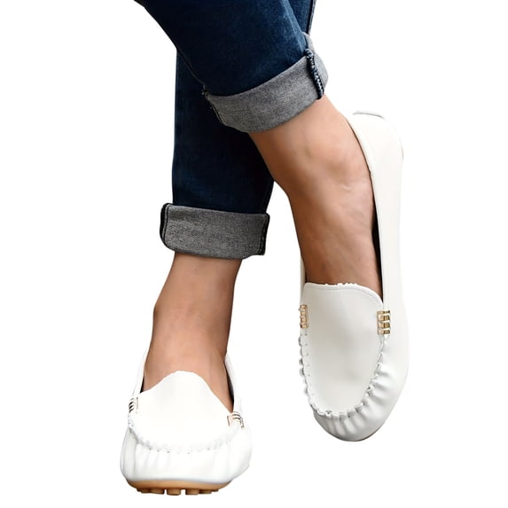 DIVVce Loafers For Women Suede Metal Detail Round Toe Comfortable Slip On Casual Lightweight Footwear