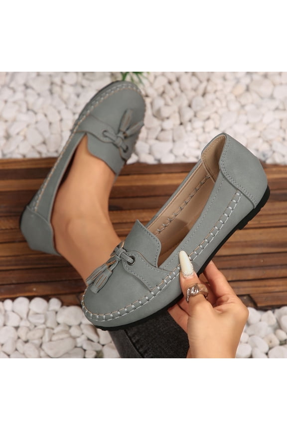 Loafers For Women Suede Tassel Round Toe Comfortable Slip On Casual Lightweight Footwear