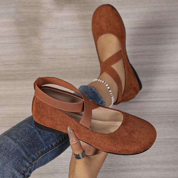 DIVVce Mary Jane Flats For Women Corduroy Fabric Crisscross Stretch Elastic Instep Strap Round Toe Slip On Flat Shoe Footwear
