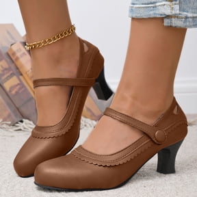 DIVVce Mary Jane Pumps Women Faux Leather Round Toe Adjustable Strap Comfortable Mid Heel Footwear