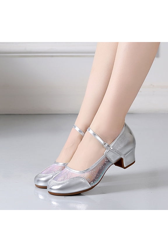 Mesh Mary Jane Heels For Women Round Toe Adjustable Buckle Comfortable Block Heel Footwear