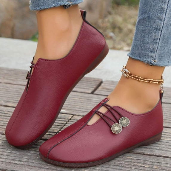 DIVVce Metal Button Slip On Flats For Women Closed Toe Comfortable Casual Everyday Footwear