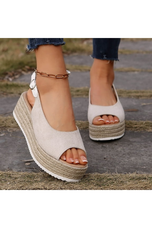 Peep Toe Espadrille Wedge Sandals For Women Adjustable Buckle Comfortable Summer Footwear
