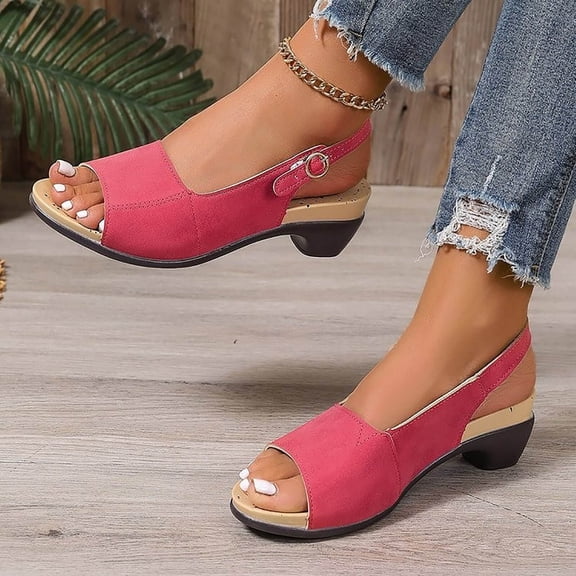 DIVVce Peep Toe Slingback Low Block Heel Sandals For Women Adjustable Buckle Comfort Casual Office Footwear