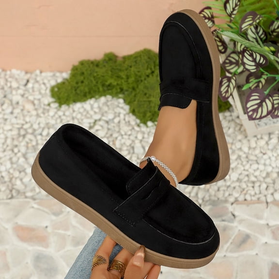 DIVVce Penny Loafer Flats For Women Matte Faux Suede Front Penny Strap Round Toe Slip On Flat Loafer Shoe Footwear