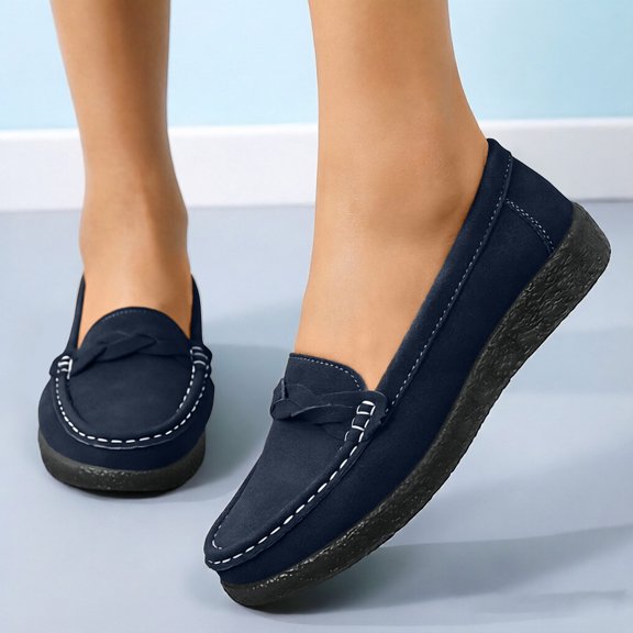 DIVVce Penny Loafer Flats For Women Matte Faux Suede Woven Front Penny Strap Round Toe Slip On Thick Textured Rubber Sole Loafer Footwear