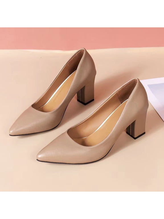 Pointed Toe Block Heel Pumps For Women Leather Comfortable Formal Office Footwear