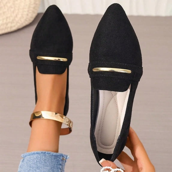DIVVce Pointed Toe Flats For Women Fabric Gold Bar Detail Comfortable Slip On Casual Footwear