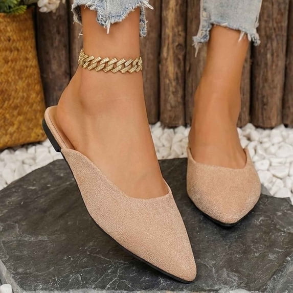 DIVVce Pointed Toe Mule Flats For Women Matte Faux Suede Backless Slip On Flat Mule Shoe Footwear