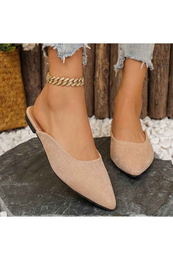 Pointed Toe Mule Flats For Women Matte Faux Suede Backless Slip On Flat Mule Shoe Footwear