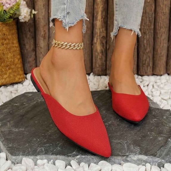 DIVVce Pointed Toe Mule Flats For Women Matte Faux Suede Backless Slip On Flat Mule Shoe Footwear