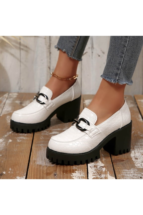 Print Platform Loafers For Women Chunky Block Heel Comfortable Office Footwear