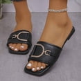 thumbnail image 1 of DIVVce Rhinestone Buckle Slide Mules For Women Square Toe Comfort Slip On Casual Dress Footwear, 1 of 8