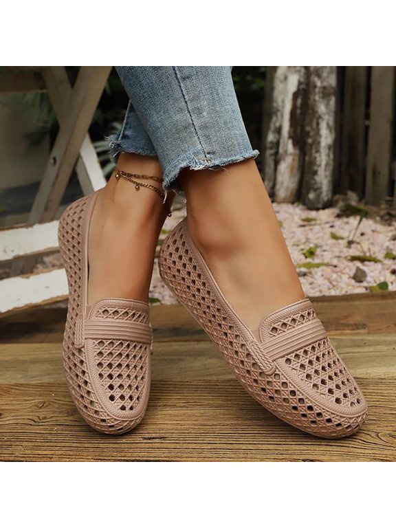 Slip On Loafer Flats For Women Hollow Cutout Perforated EVA Material Round Toe Slip On Breathable Loafer Shoe Footwear