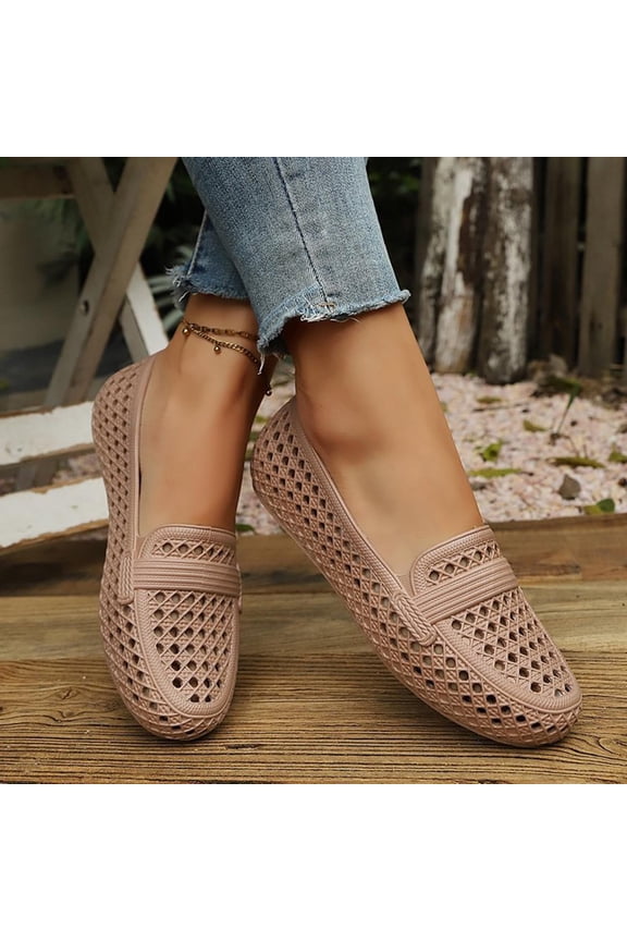 Slip On Loafer Flats For Women Hollow Cutout Perforated EVA Material Round Toe Slip On Breathable Loafer Shoe Footwear