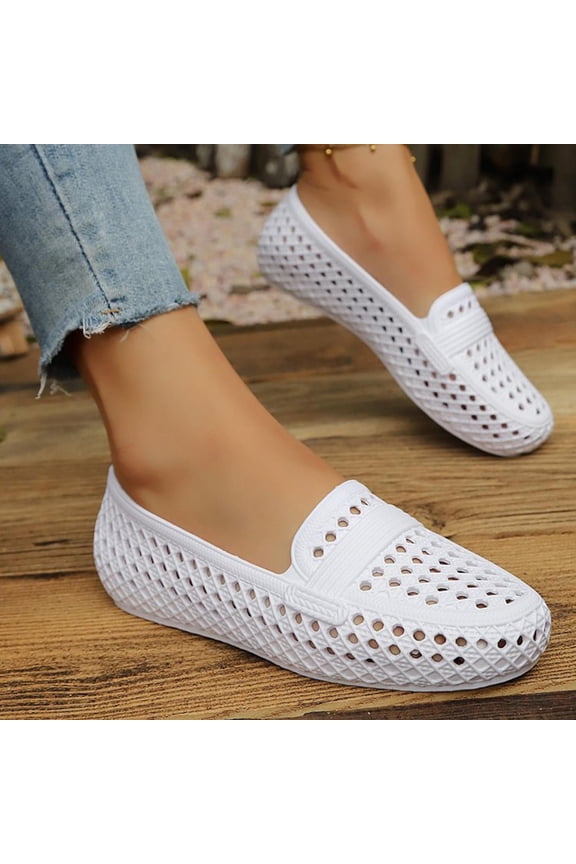 Slip On Loafer Flats For Women Hollow Cutout Perforated EVA Material Round Toe Slip On Breathable Loafer Shoe Footwear