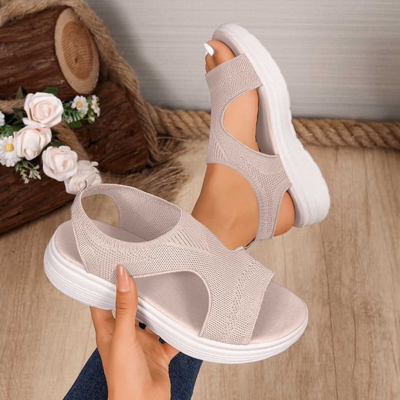 DIVVce Slip On Shoes Women Knit Fabric Open Toe Slingback Platform Footwear For Casual Walking And Daily Outdoor Activities