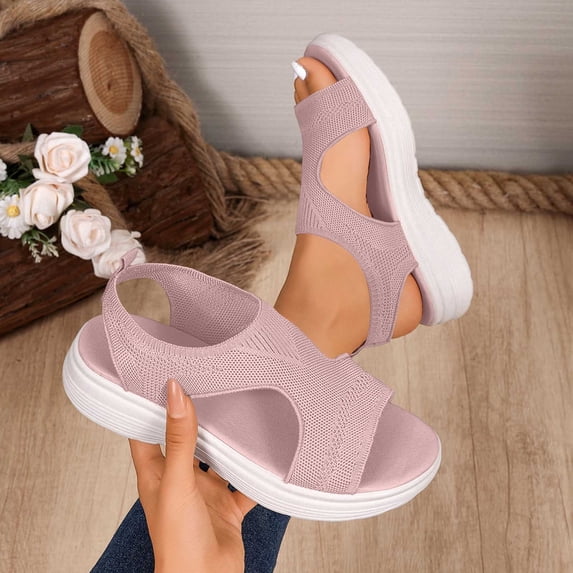 DIVVce Slip On Shoes Women Knit Fabric Open Toe Slingback Platform Footwear For Casual Walking And Daily Outdoor Activities