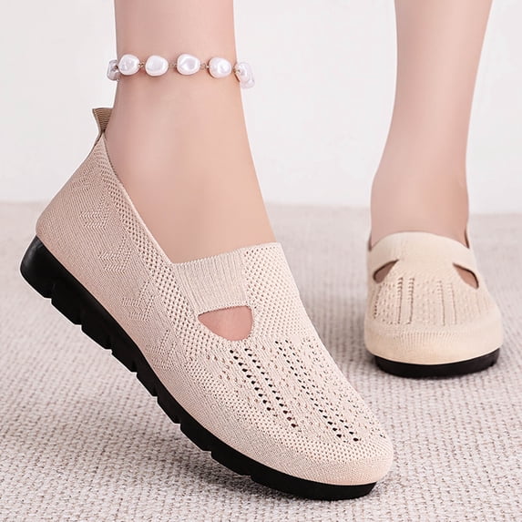 DIVVce Slip On Shoes Women Knit Mesh Breathable Round Toe Comfortable Lightweight Non Slip Footwear