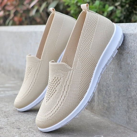 DIVVce Slip On Sneakers Women Knit Mesh Breathable Comfortable Lightweight Non Slip Casual Walking Footwear