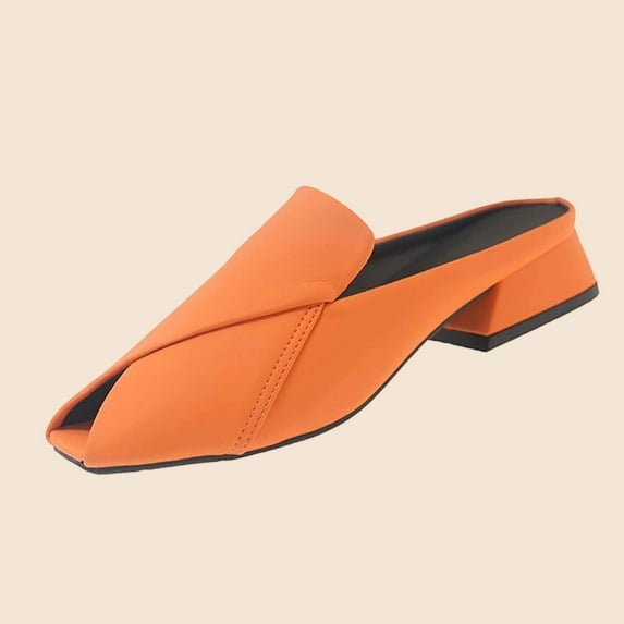 DIVVce Split Low Block Heel Mule Flats For Women Square Toe Slip On Comfort Office Casual Footwear