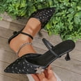 thumbnail image 1 of DIVVce Star Embroidered Mesh Mule Heels For Women Pointed Toe Kitten Heel Evening Footwear, 1 of 8