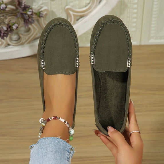 DIVVce Suede Loafers For Women Closed Toe Slip On Comfortable Office Casual Footwear