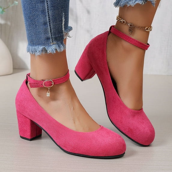DIVVce Suede Mary Jane Heels For Women Round Toe Adjustable Buckle Comfortable Block Heel Footwear