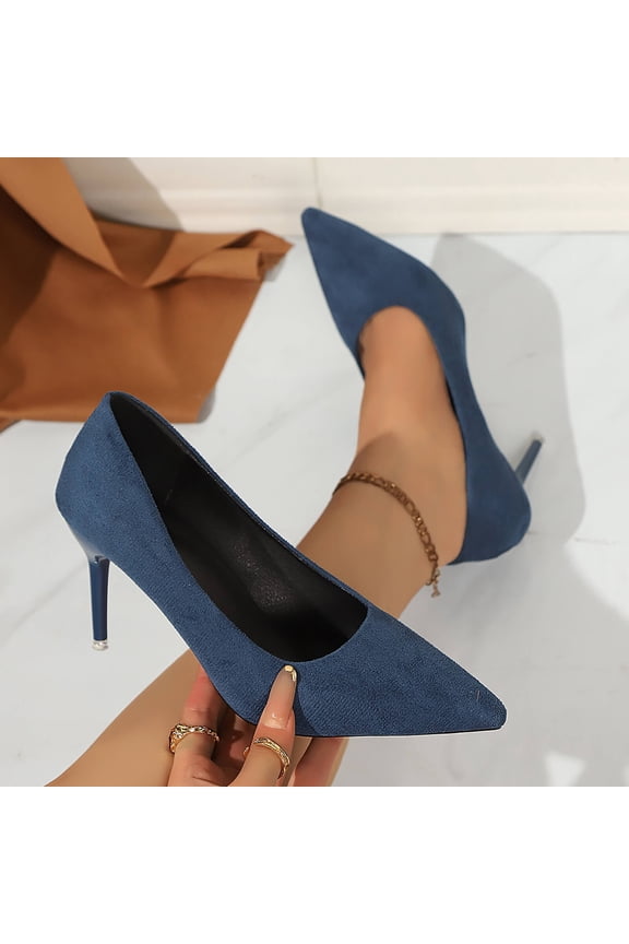 Suede Pointed Toe Stiletto Heel Pumps For Women Closed Toe Comfortable Office Party Footwear