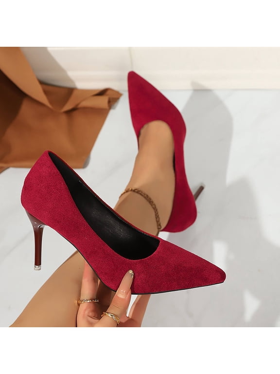 Suede Pointed Toe Stiletto Heel Pumps For Women Closed Toe Comfortable Office Party Footwear
