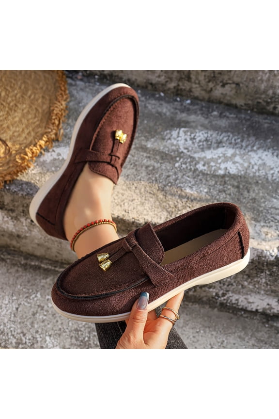 Suede Tassel Loafers For Women Closed Toe Slip On Comfortable Office Casual Footwear