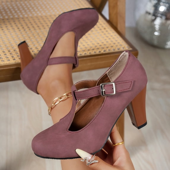 DIVVce T-Strap Mary Jane Heels For Women Closed Toe Adjustable Buckle Comfort Office Footwear