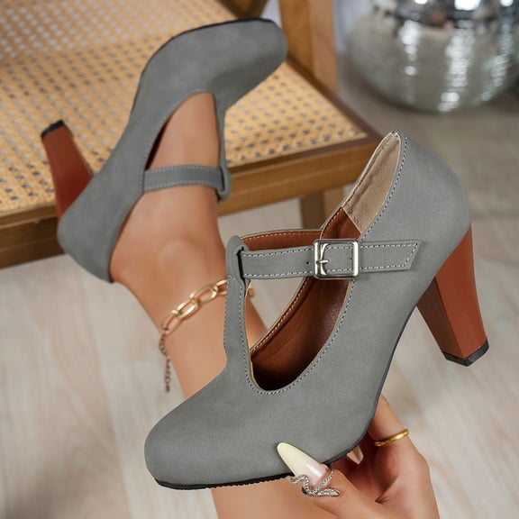 DIVVce T-Strap Mary Jane Heels For Women Closed Toe Adjustable Buckle Comfort Office Footwear