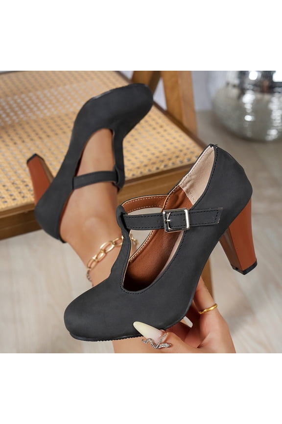 T-Strap Mary Jane Heels For Women Closed Toe Adjustable Buckle Comfort Office Footwear